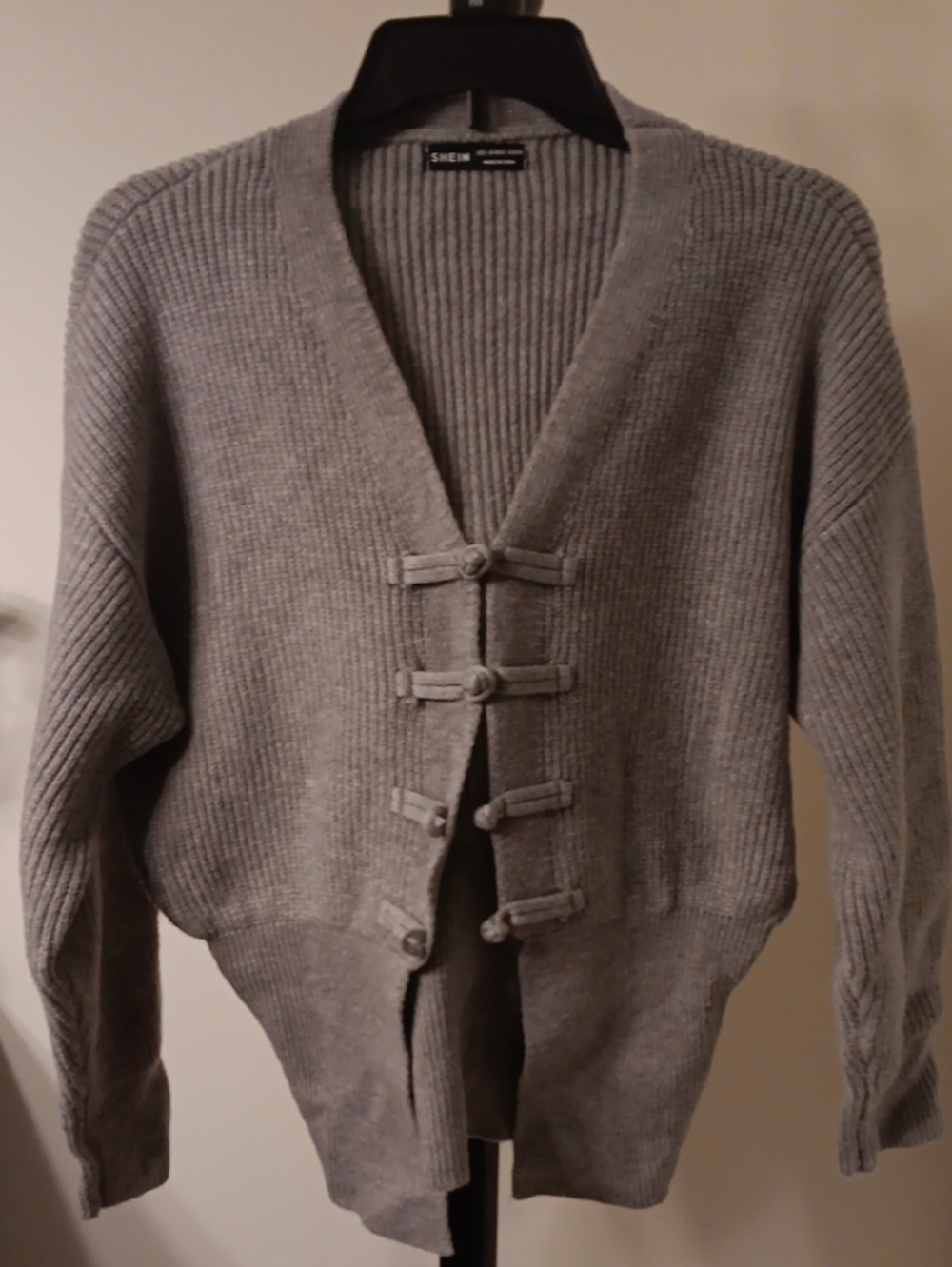 SHEIN  Gray Ribbed Toggle Cardigan